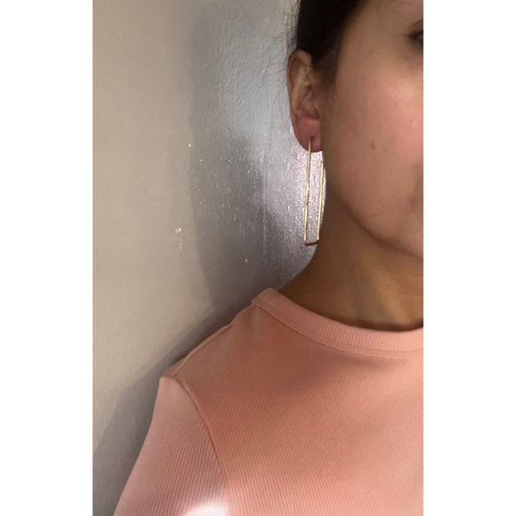 Large gold hoop earrings big chunky square rectangle  gold hoop earrings - Picture 5 of 8